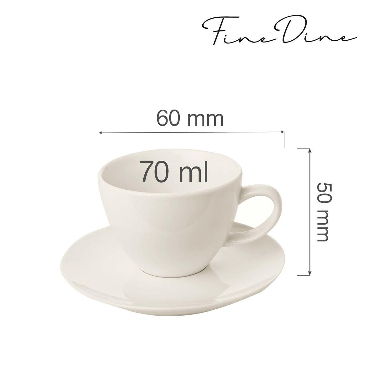 Ceașcă elegantă cu farfurioară pentru espresso , Fine Dine, Crema 70 ml