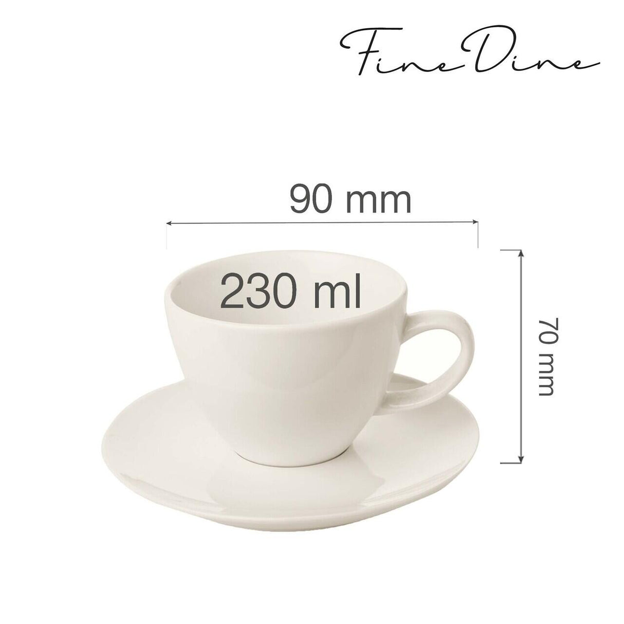 Ceașcă elegantă cu farfurioară pentru ceai și cafea Fine DIne, Crema 230 ml