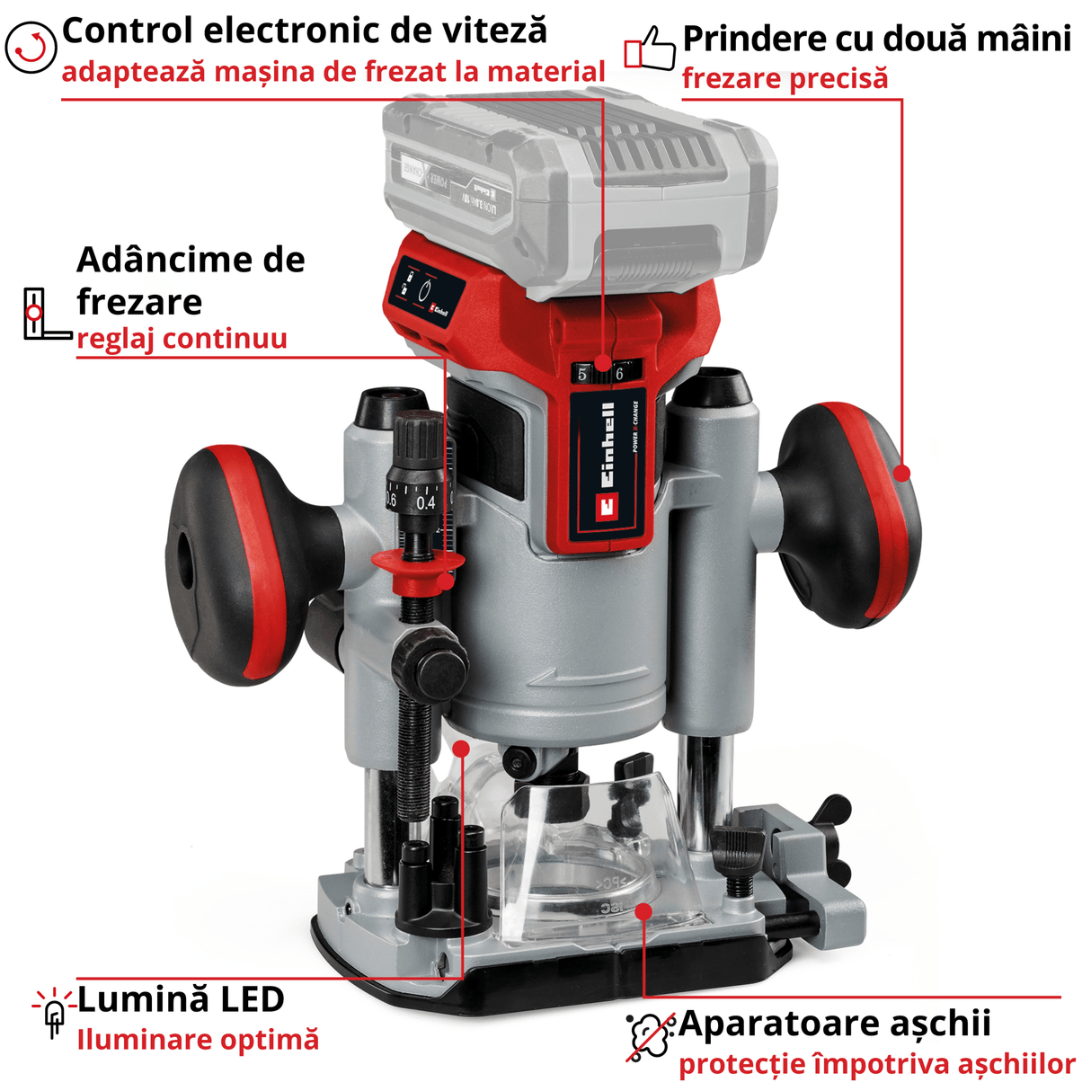 Freza multifuctionala pe acumulator Einhell Professional TP - RO 18 Set Li BL - Solo Power X - Change, 18 V, motor fara perii, reglare fina a adancimii de frezare, incl. accesorii + geanta, fara acumulator Einhell - scule electrice si unelte profesionale - BricoMart