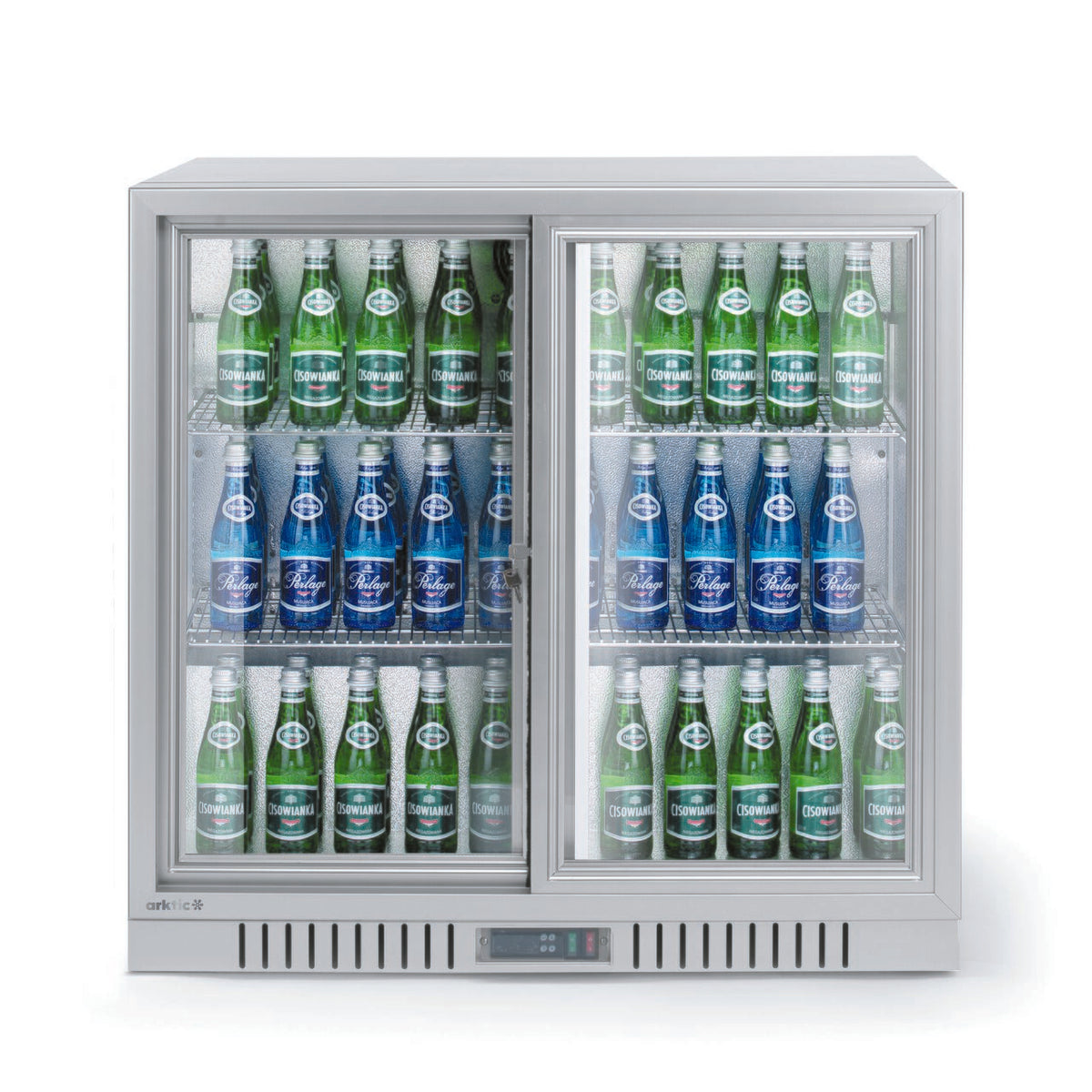 Frigider cu usi glisante duble pentru bar, Arktic, 188L, Argintiu, 230V/175W, 900x520x(H)840mm