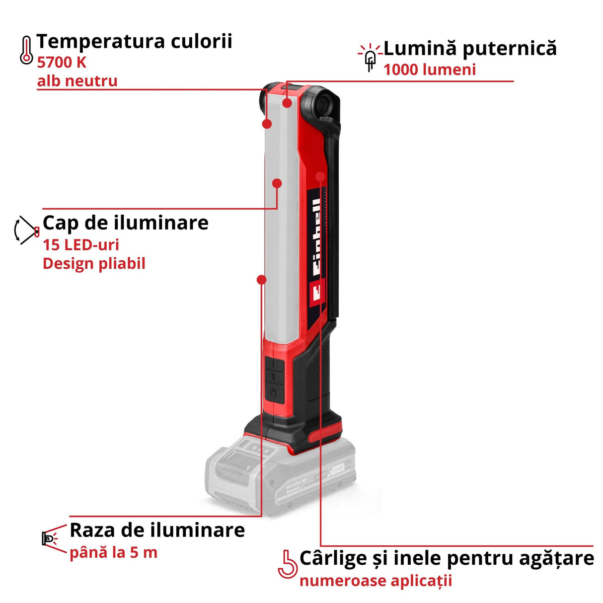 Lanterna fara fir Einhell TE - CL 18/1000 S Li - Solo BricoMart - scule electrice si unelte profesionale - BricoMart