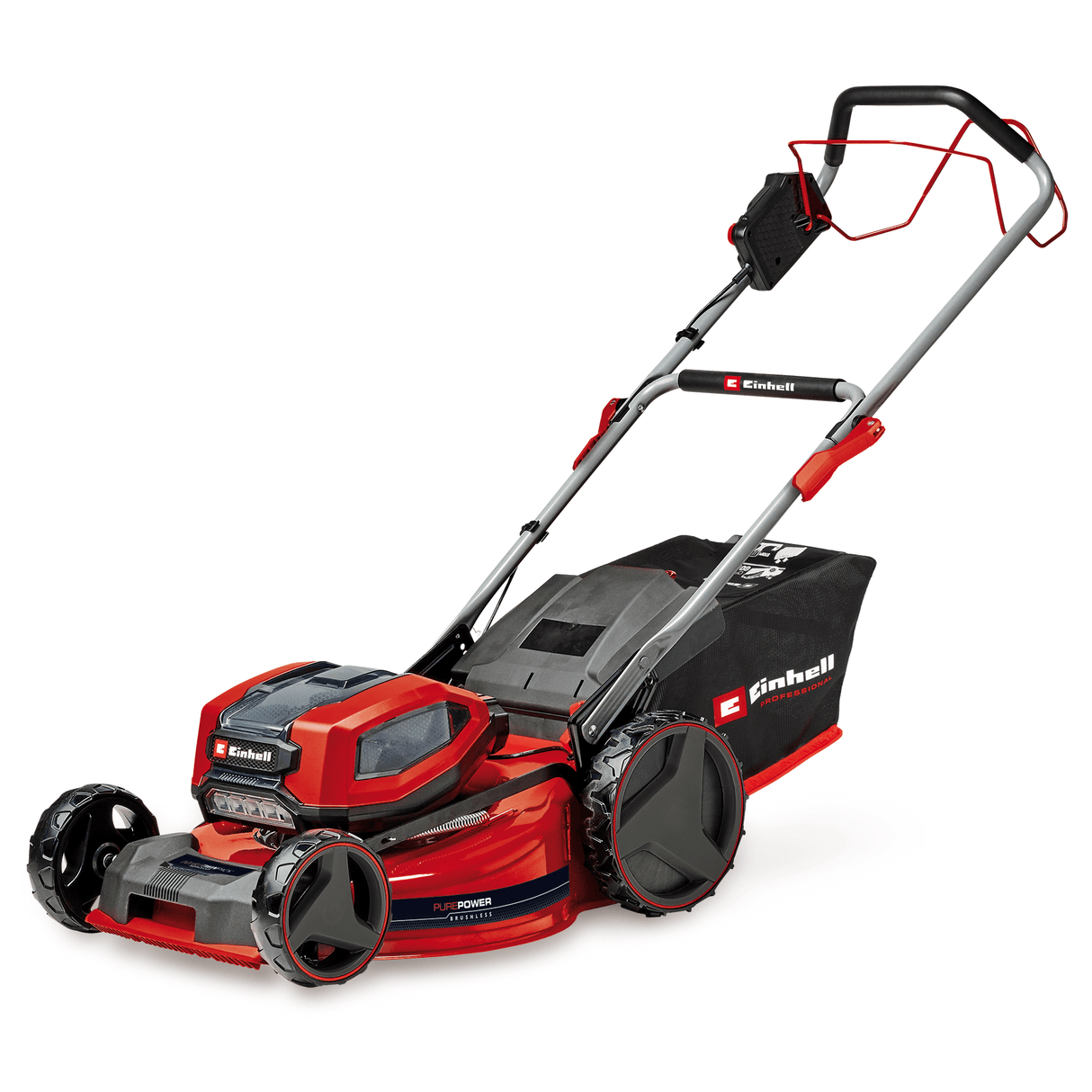 Masina de tuns iarba/gazon pe acumulator Einhell GP - CM 36/52 S Li BL Kit Power X - Change (36 V, latime de taiere 52 cm, pana la 1200 m², motor fara perii, colector de iarba de 65 L, tractiune integrala, incl. 4x baterii de 5,2 Ah + 2x incarcator dublu Einhell - scule electrice si unelte profesionale - BricoMart
