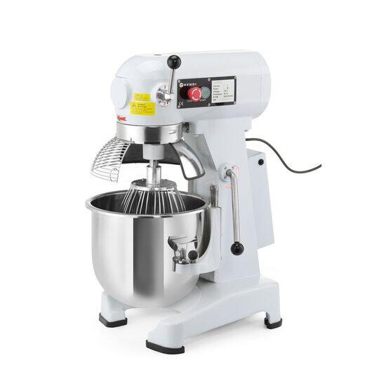 Pachet Mixer planetar spirala cu vas detasabil 3 viteze echipat cu roti pivotante vas, capac si spirala din inox 18/10 HENDI Smart, 20 litri 750 W si accesorii