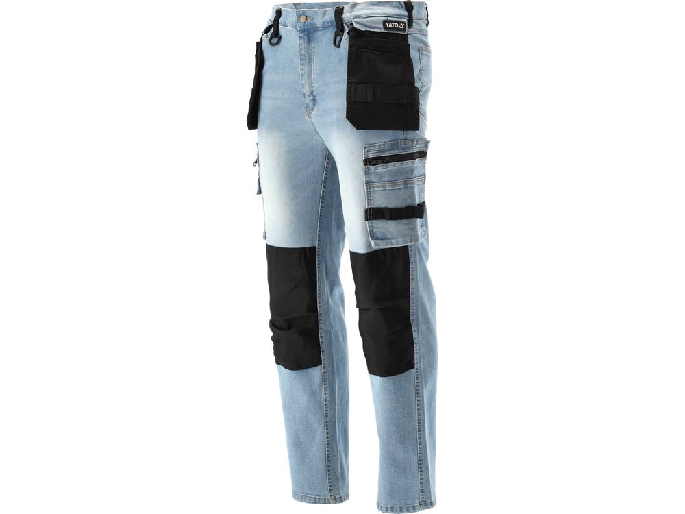 PANTALONI DE LUCRU JEANS ALBASTRU, CU ELASTAN, MARIMEA S Yato YT - 79070 - 325 g, rezistent Yato - scule electrice si unelte profesionale - BricoMart