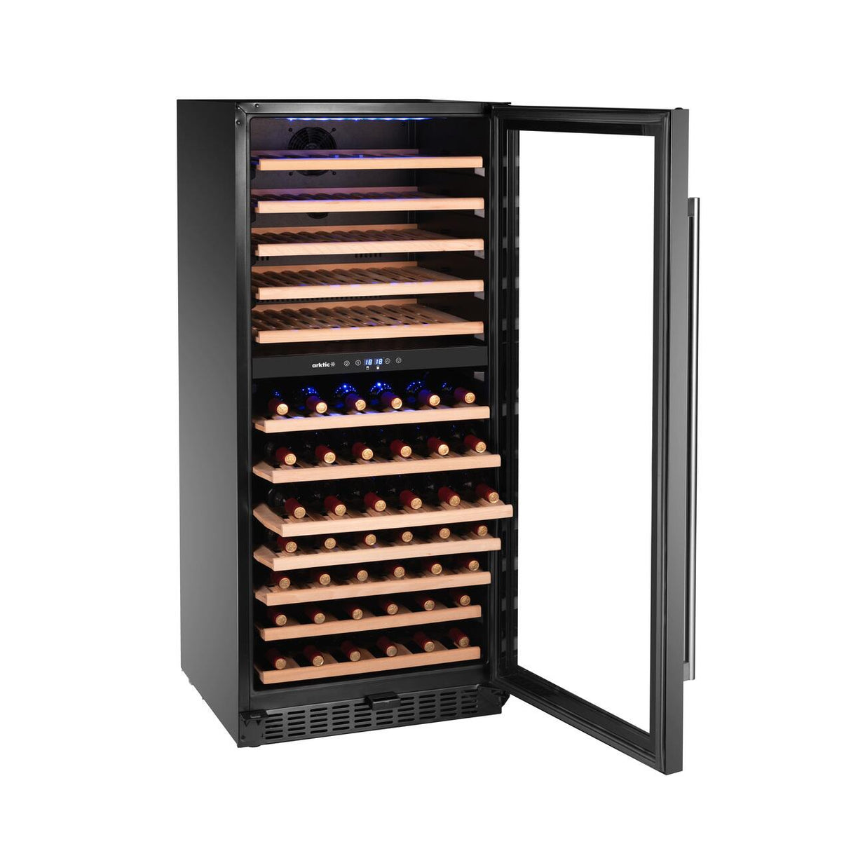 Racitor de vin, 2 zone,124 sticle, Arktic, 265L, Negru, 569x595x(H)1397mm