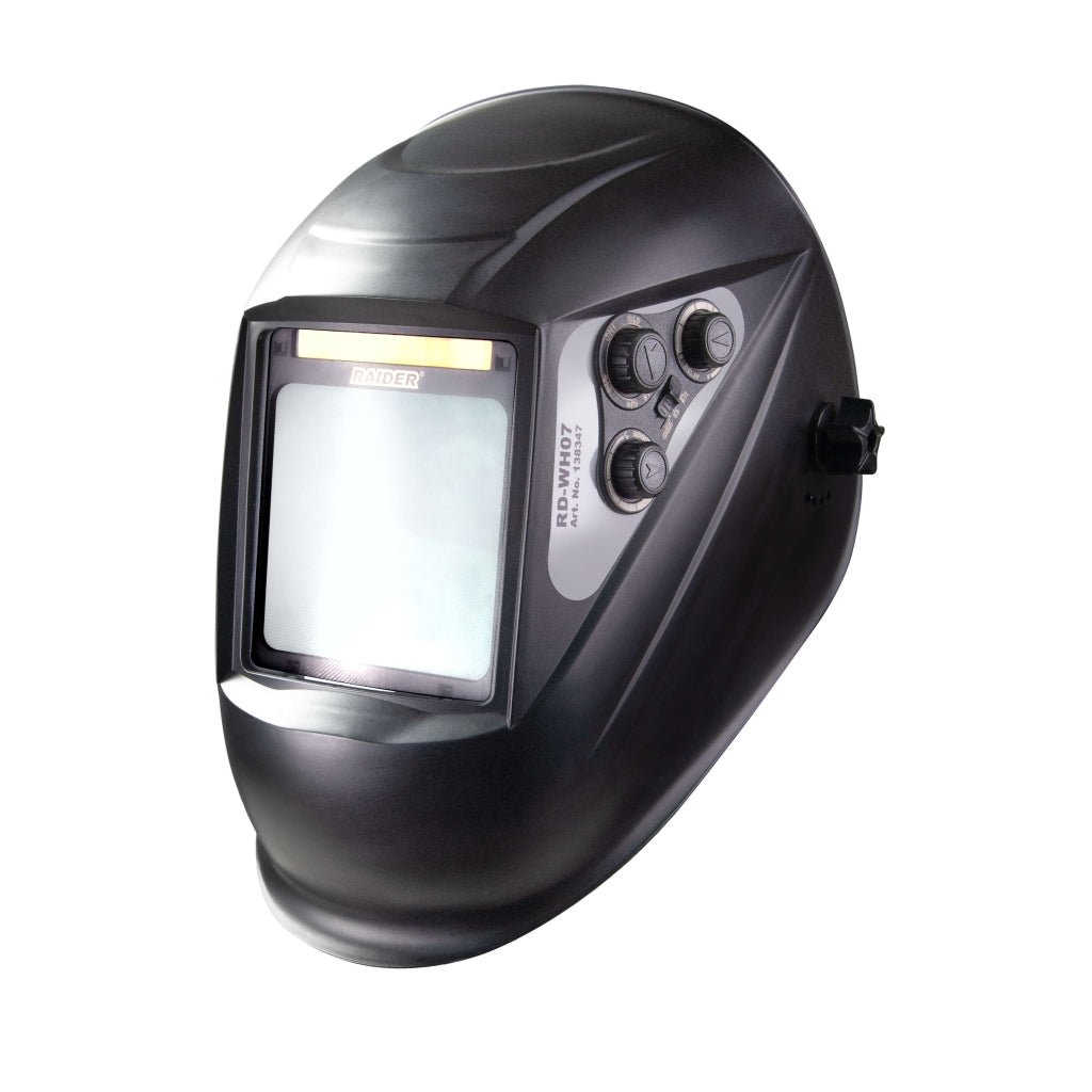 RAIDER Casca de sudura auto - intunecare DIN 9 - 13 Gr 100x98 RD - WH07 Controlul opacitatii Oprire si pornire complet automata Celula solara si baterie Li - Ion Modern design Raider - scule electrice si unelte profesionale - BricoMart