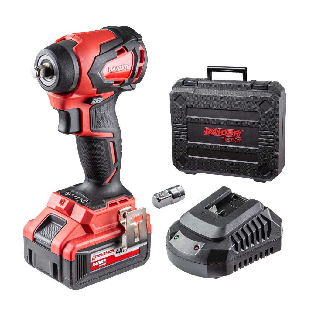 RAIDER Cheie impact 20V 1x4Ah 280Nm 1/2", 3/8" RDI - IBW03 SET Motor fara perii Functie de schimbare a sensului 4 trepte de reglare a cuplului si vitezei Iluminarea zonei de lucru cu Raider - scule electrice si unelte profesionale - BricoMart