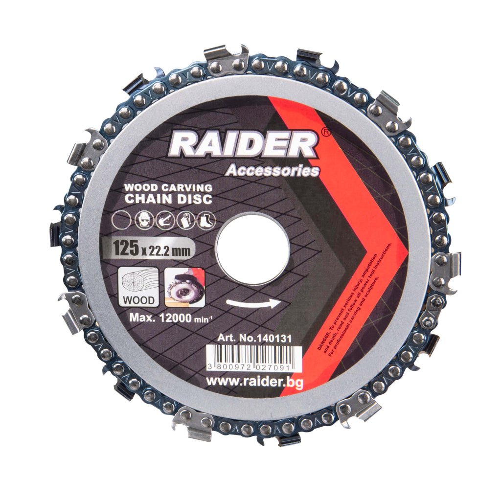 RAIDER Disc circular pentru lemn 125x22.2mm cu lant drujba <b>Disc circular pentru lemn 125x22.2 mm cu lant tip drujba Raider Power Tools</b> este un accesoriu special conceput pe Raider - scule electrice si unelte profesionale - BricoMart