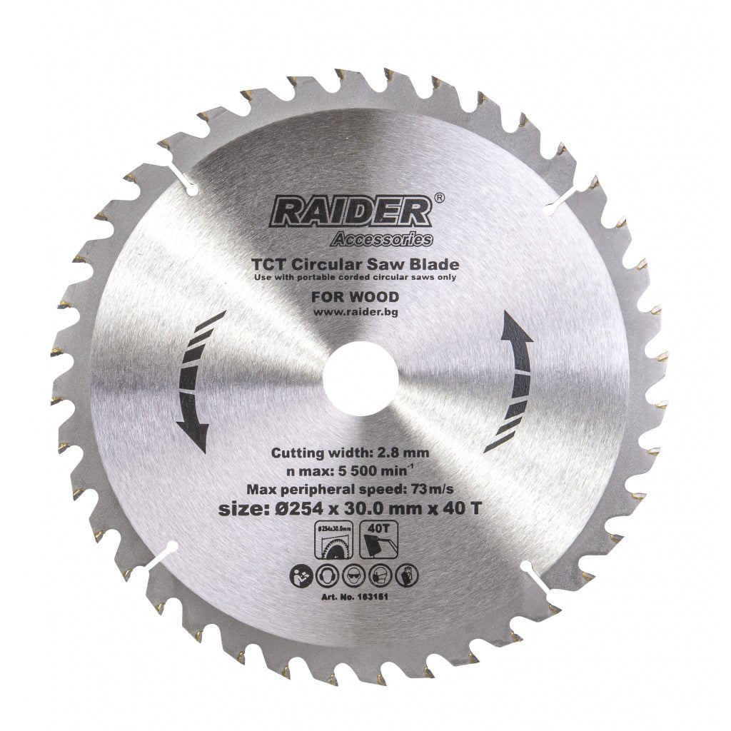 RAIDER Disc circular pentru lemn 254х40Тх30mm Potrivit pentru taierea lemnului Pastile din carburi Raider - scule electrice si unelte profesionale - BricoMart