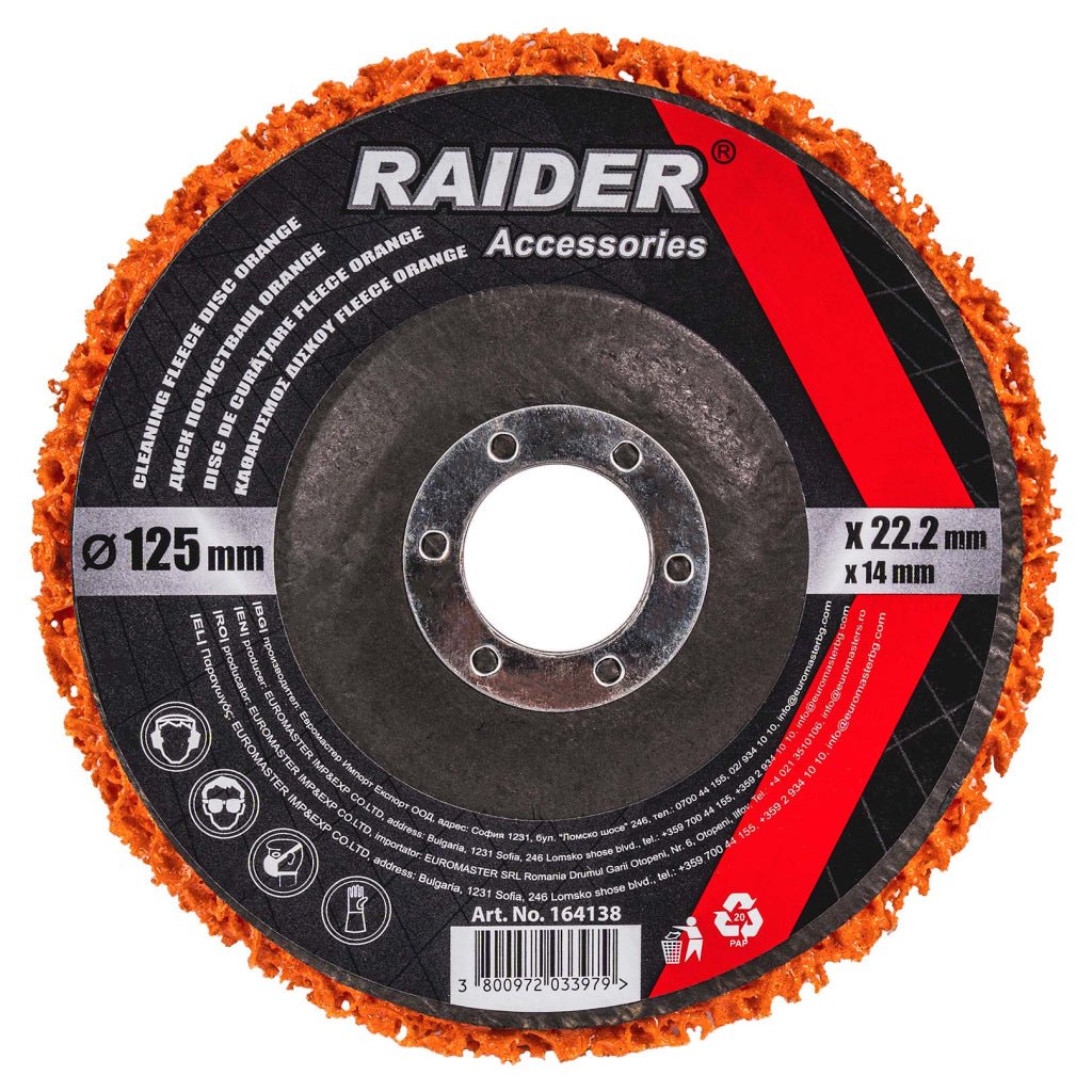 RAIDER Disc curatare vopsea Orange 125x22.2x14mm RD Cu un diametru de 125 mm.discul este potrivit pentru majoritatea polizoarelor unghiulare Grosimea discului de 14 mm: suf Raider - scule electrice si unelte profesionale - BricoMart