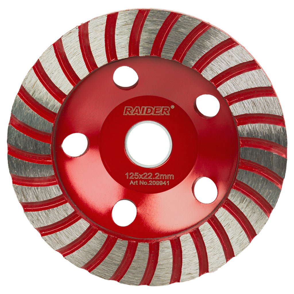 RAIDER Disc de slefuit diamantat 125х6х22.Turbo 20 mm RDP Potrivit pentru șlefuirea uscată sau umedă a betonului, granitului, pietrei, marmurei, plăcilor, zidăriei sau pentru net Raider - scule electrice si unelte profesionale - BricoMart