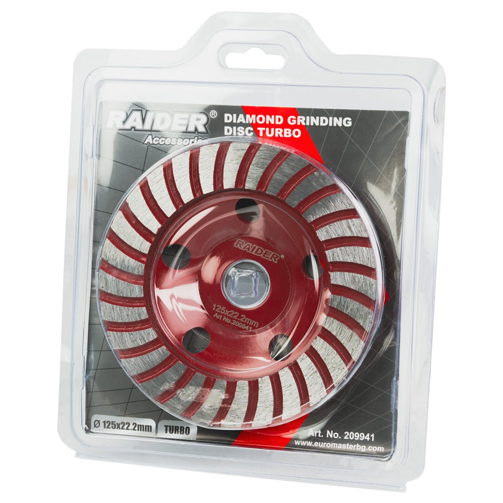 RAIDER Disc de slefuit diamantat 125х6х22.Turbo 20 mm RDP Potrivit pentru șlefuirea uscată sau umedă a betonului, granitului, pietrei, marmurei, plăcilor, zidăriei sau pentru net Raider - scule electrice si unelte profesionale - BricoMart