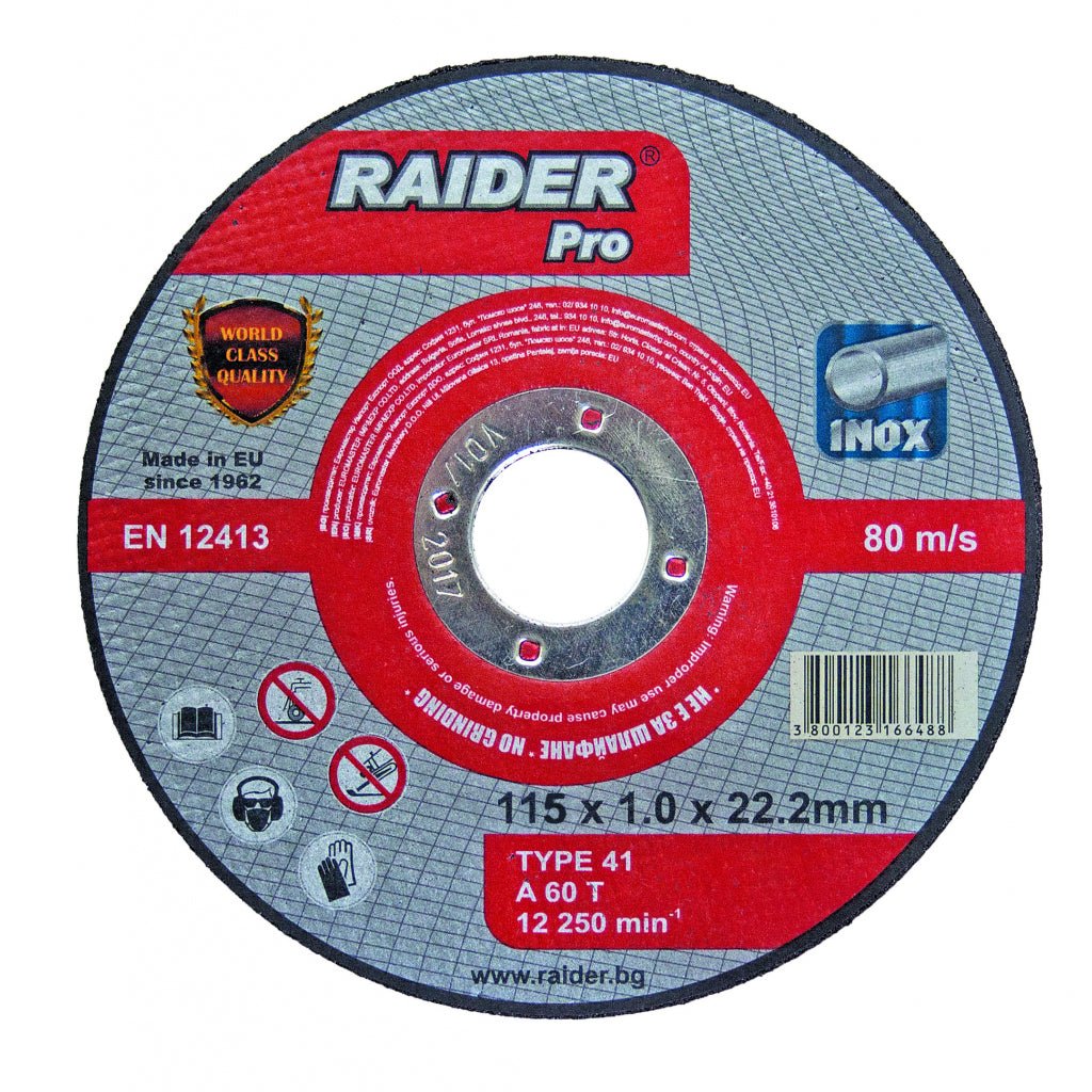RAIDER Disc pentru taiat metal 115х3.0х22.2mm RDP Disc pentru taierea metalelor Viteza periferica maxima: 80 m / s Raider - scule electrice si unelte profesionale - BricoMart