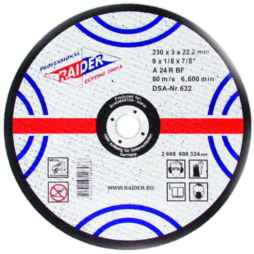 RAIDER Disc pentru taiat metal 115х3.2х22.2mm Disc pentru taierea metalelor Viteza periferica maxima: 80 m / s Raider - scule electrice si unelte profesionale - BricoMart