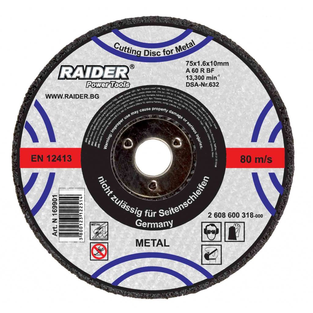 RAIDER Disc pentru taiat metal 125х1.0х22.2mm Disc pentru taierea metalelor Taietura rapida si curata Viteza periferica maxima: 80 m / s Raider - scule electrice si unelte profesionale - BricoMart