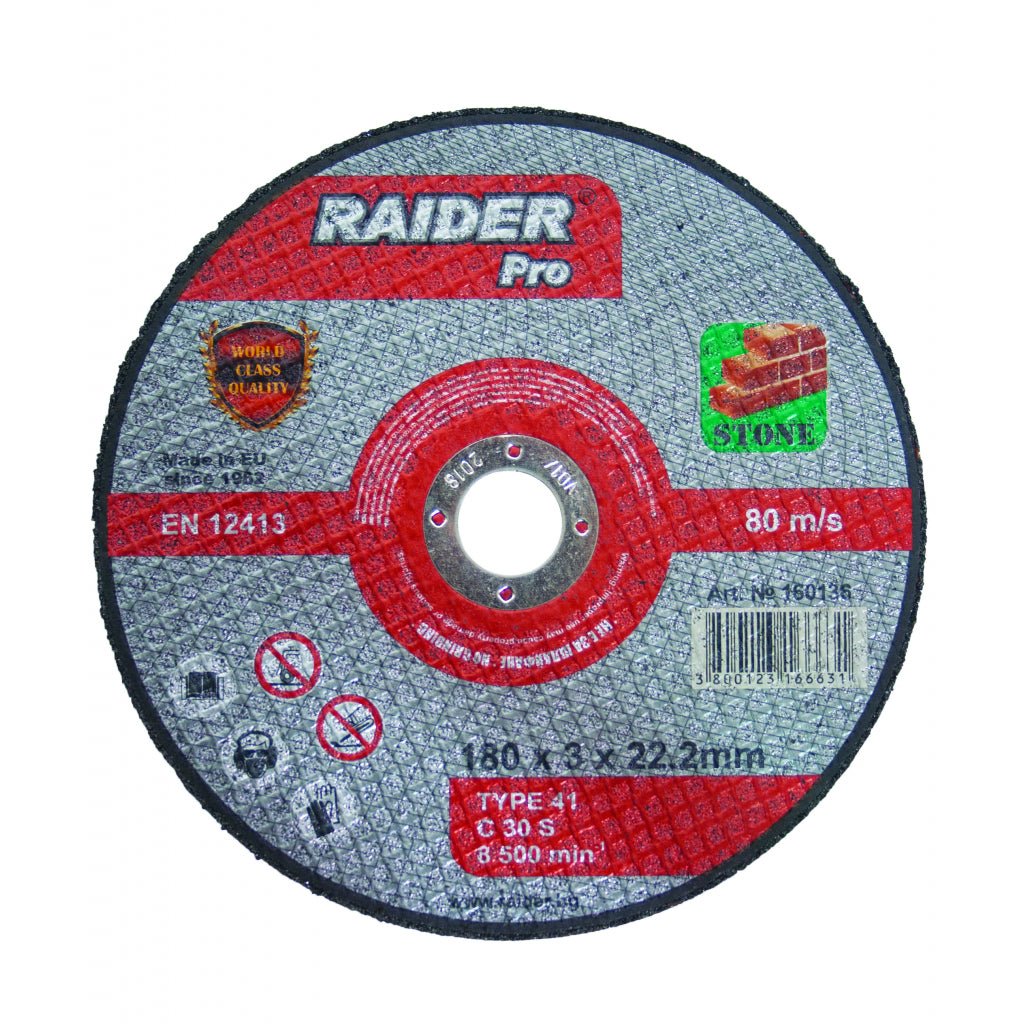RAIDER Disc pentru taiat piatra 230х3х22.2mm RDP Disc pentru nemetale Potrivit pentru taierea pietrei Viteza periferica maxima: 80 m / s Raider - scule electrice si unelte profesionale - BricoMart