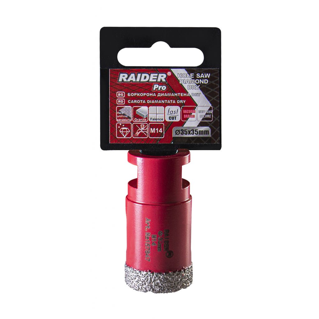 RAIDER Freza diamantata pentru frezare uscata M14 x 35 mm Utilizare indelungata Taiere extrem de rapida Taiere fara apa Carotele de gaurire sunt proiectate sa fie montate pe poli Raider - scule electrice si unelte profesionale - BricoMart