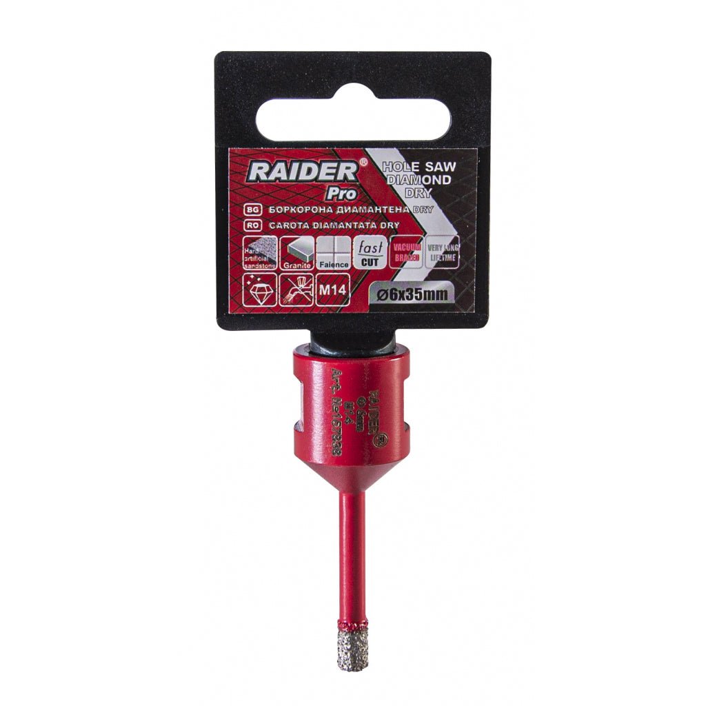 RAIDER Freza diamantata pentru frezare uscata M14 x 6 mm Utilizare indelungata Taiere extrem de rapida Taiere fara apa Carotele de gaurire sunt proiectate sa fie montate pe poli Raider - scule electrice si unelte profesionale - BricoMart