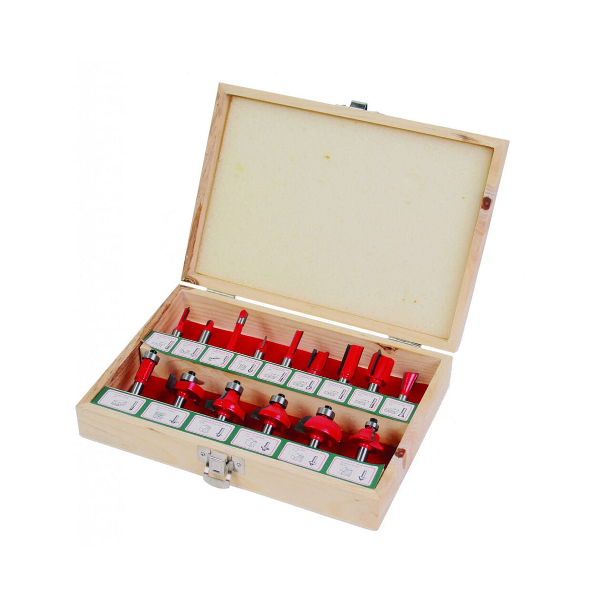 RAIDER Freze profilate Router bits ø8mm set 15pcs Cutie de depozitare din lemn Raider - scule electrice si unelte profesionale - BricoMart