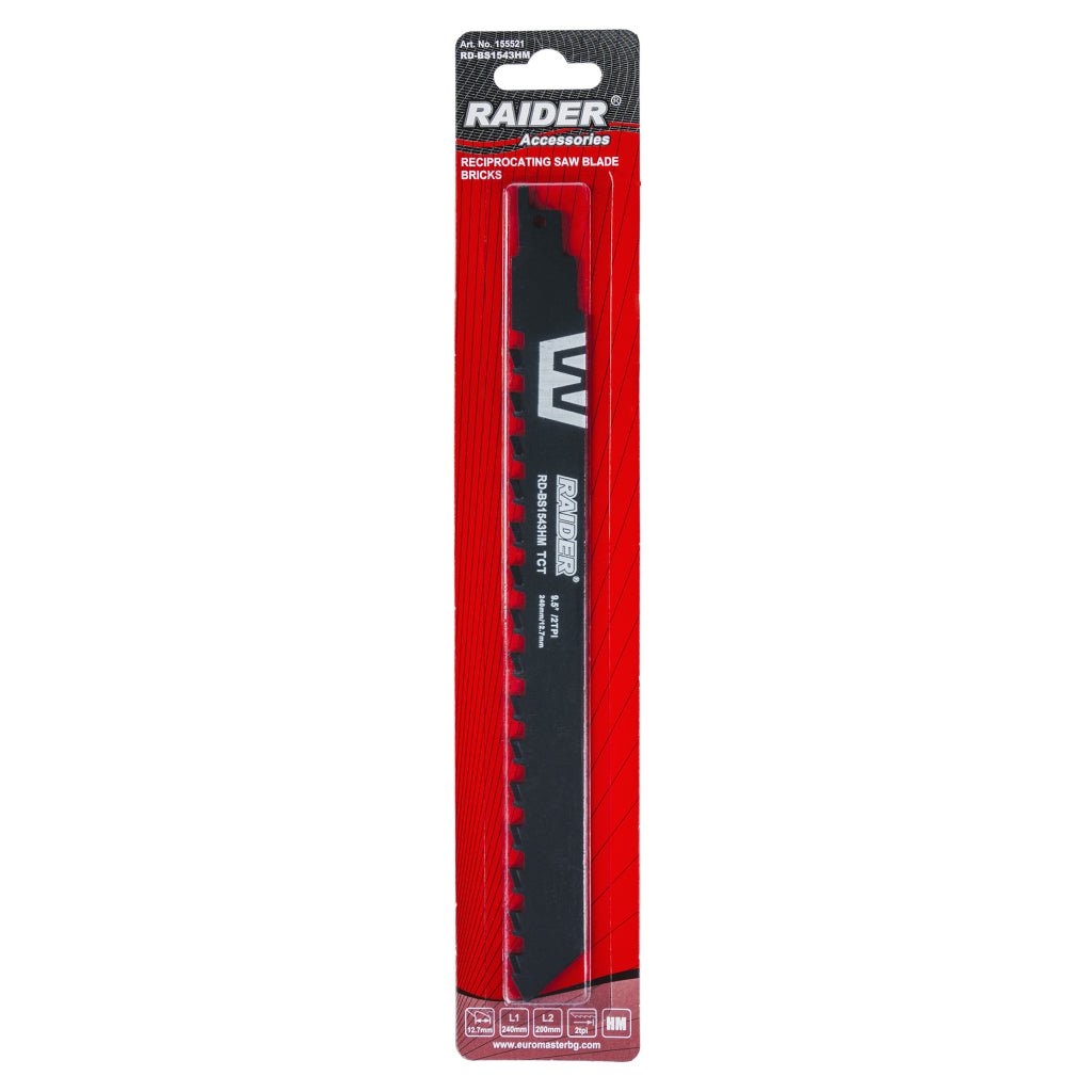 RAIDER Lama fierastrau sabie caramida 240mm 12,7mm 2TPI RD - BS1543HM Lungime: 240 mm, ceea ce oferă performanță excelentă și confort în timpul tăierii cărămizilor mai groase Dinți: 2TPI - p Raider - scule electrice si unelte profesionale - BricoMart