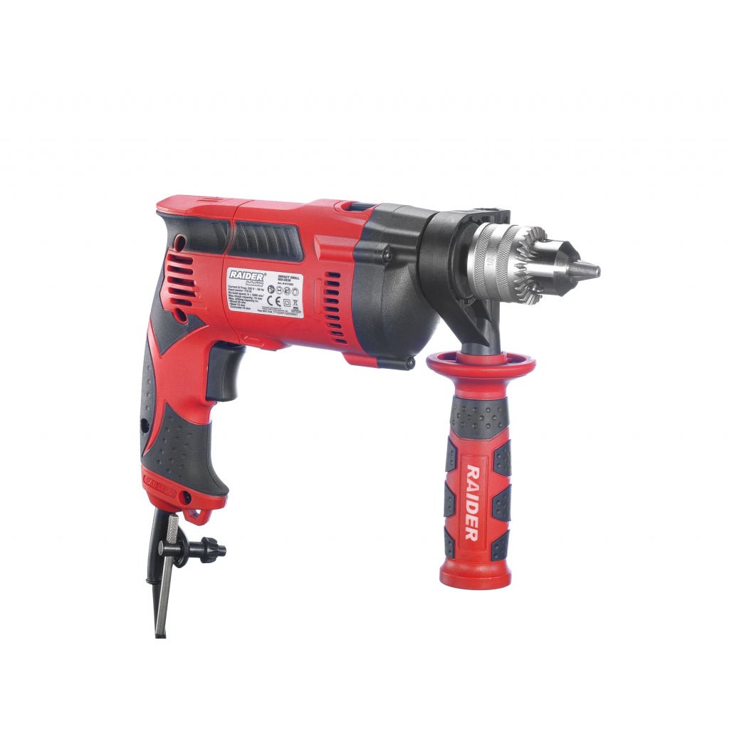 RAIDER Masina de gaurit cu percutie 710W 13mm RDI - ID38 Mandrina metalica cu cheie Carcasa metalica reductor Schimbator de sens Posibilitatea blocarii butonului de pornire Tura Raider - scule electrice si unelte profesionale - BricoMart