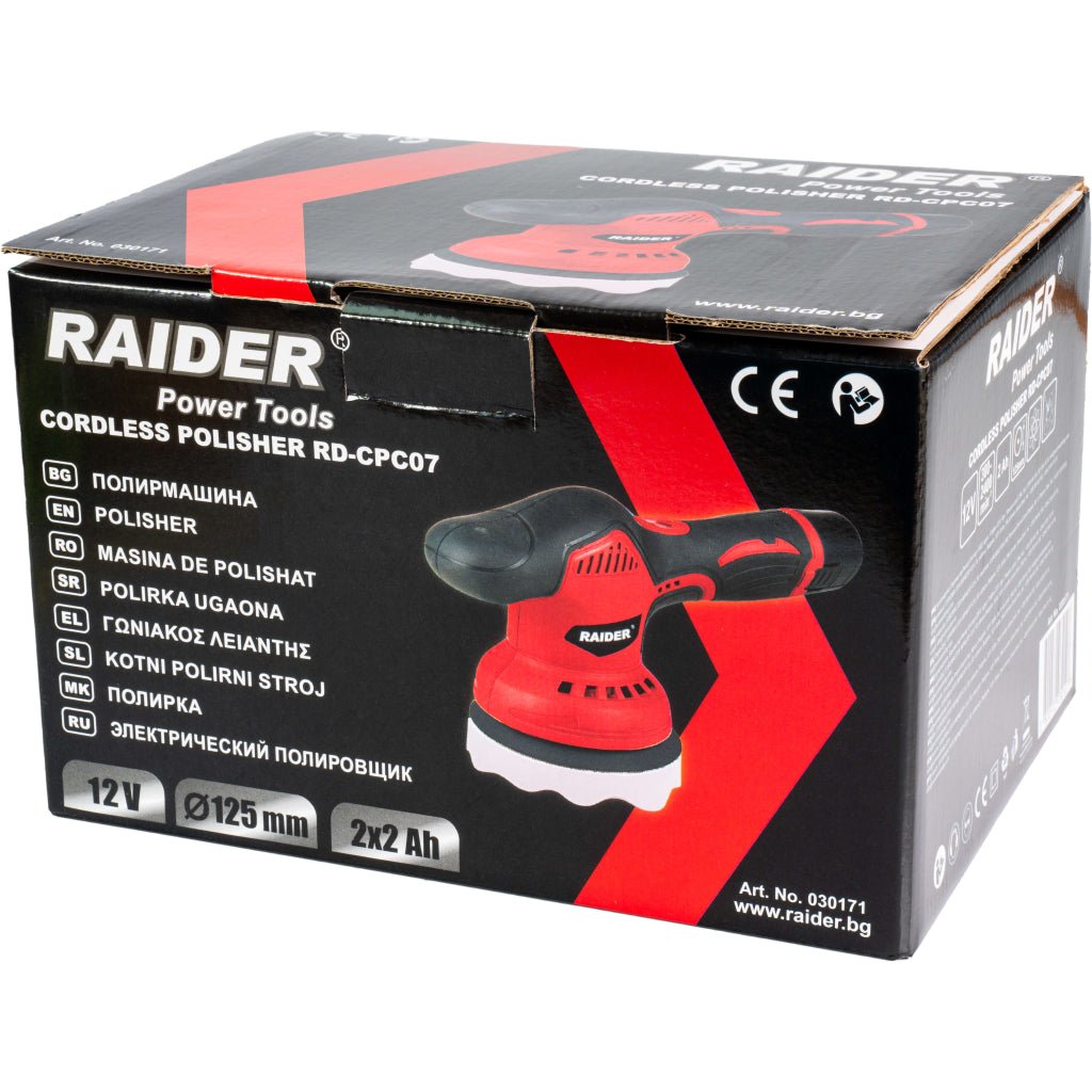 RAIDER Polisher 12V Ø125mm 300 - 2400min - 1 2x2Ah RD - CPC07 Are un disc de lustruit cu diametrul de 125mm, care are o baza "VELCRO", permitand schimbarea rapida si usoara a diferit Raider - scule electrice si unelte profesionale - BricoMart