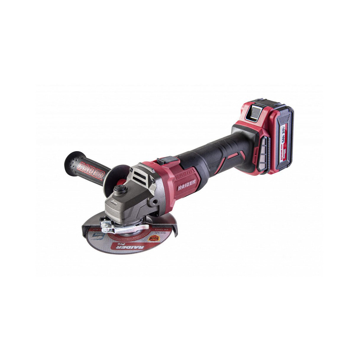 RAIDER Polizor unghiular cu acumulator 20V 125mm 2x5Ah RDI - AGB61 Motor brushless cu eficienta ridicata Filtru pentru protectia motorului Masca protectie cu reglaj rapid Protectie la por Raider - scule electrice si unelte profesionale - BricoMart