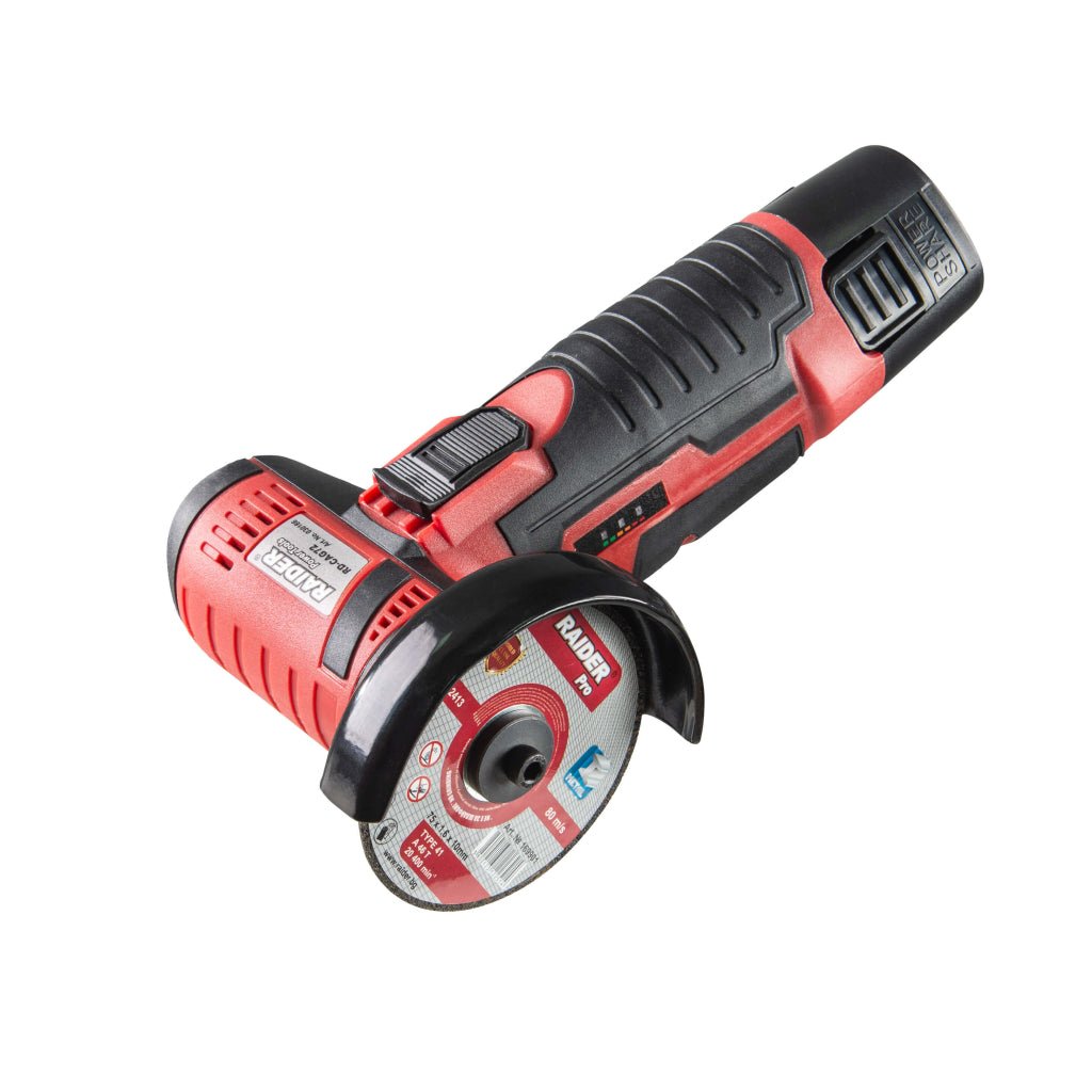 RAIDER Polizor unghiular cu acumulator12V 2Ah 75x10mm RD - CAG72 Extrem de durabil, cu un corp compact conceput pentru a face tăieturi rapide în spații înguste unde alte unelte nu pot a Raider - scule electrice si unelte profesionale - BricoMart