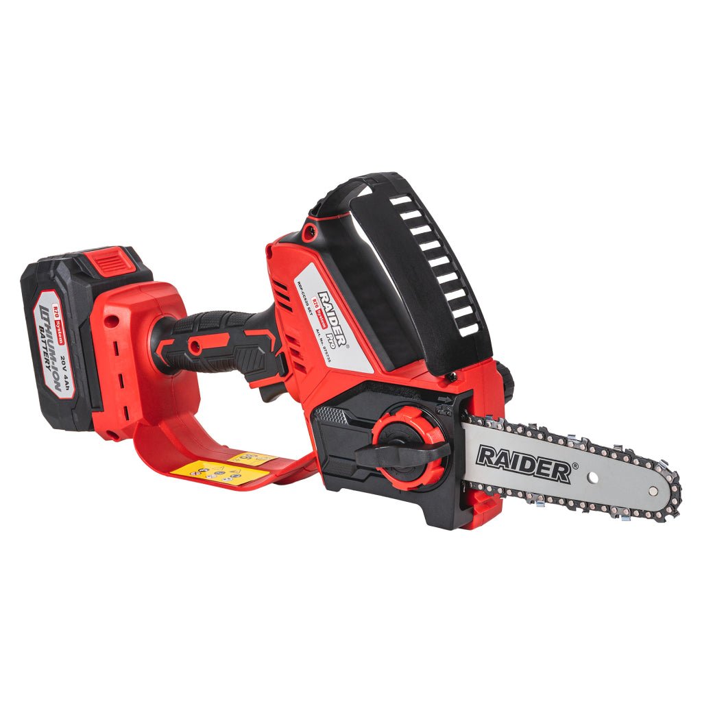 RAIDER R20 Fierastrau cu lant 150mm SDS 1/4"36 Oil 4Ah RDP CCS20 Raider Pro R20 System Usor si confortabil Intinzator ce nu are nevoie de scule suplimentare Raider - scule electrice si unelte profesionale - BricoMart