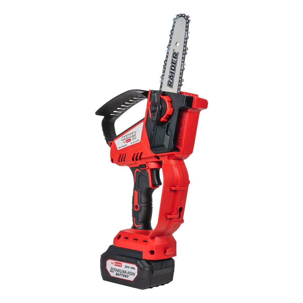 RAIDER R20 Fierastrau cu lant 150mm SDS 1/4"36 Oil 4Ah RDP CCS20 Raider Pro R20 System Usor si confortabil Intinzator ce nu are nevoie de scule suplimentare Raider - scule electrice si unelte profesionale - BricoMart