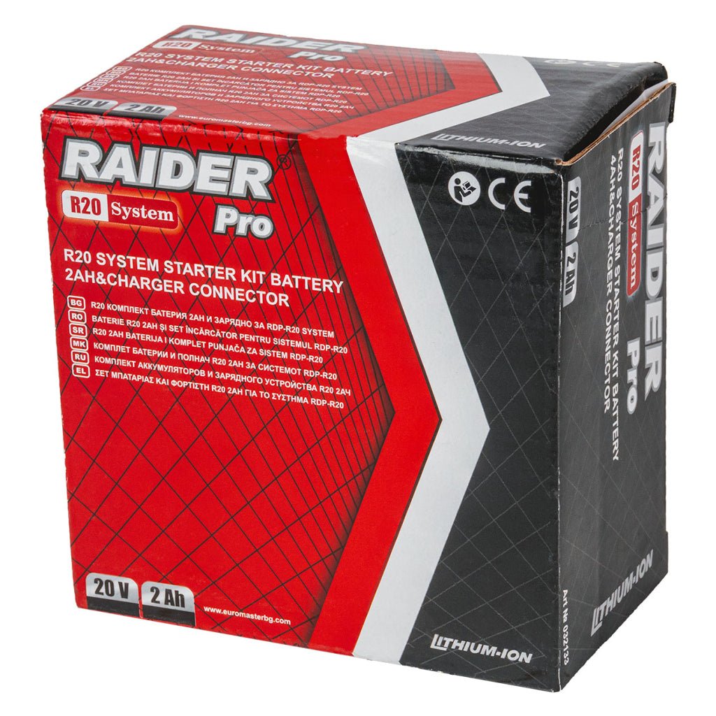 RAIDER R20 Set incarcator si acumulator 2Ah Protecție încorporată împotriva supraîncărcării și scurtcircuitului pentru o durată de viață mai lungă a bateriei și sig Raider - scule electrice si unelte profesionale - BricoMart