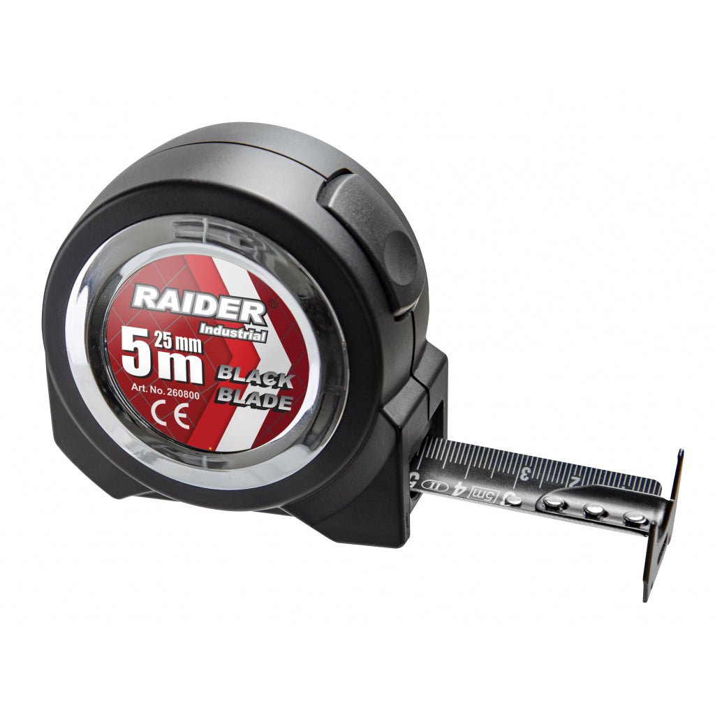 RAIDER Ruleta 5m x 25mm RDI Stabilitate maximă în poziția întinsă a benzii Mecanism de blocare automată Carcasă rezistentă la șocuri Design conforta Raider - scule electrice si unelte profesionale - BricoMart