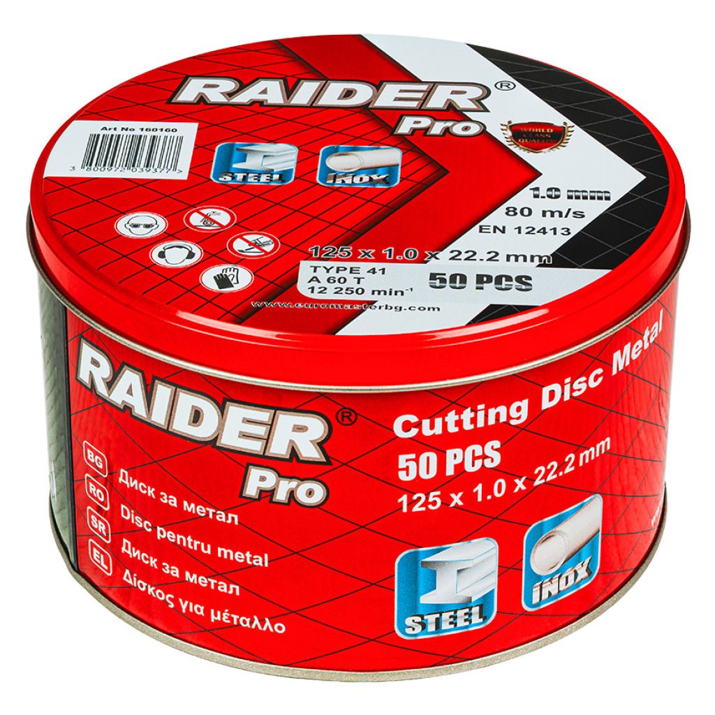 RAIDER Set 50 discuri taiat metal 125х1.0х22.2mm A60T INOX RDP Raider - scule electrice si unelte profesionale - BricoMart