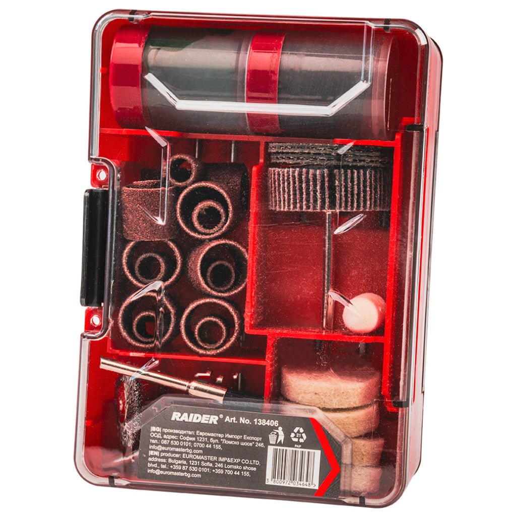 RAIDER Set 96 accesorii pentru mini polizor drept in cutie Acest set universal de 96 accesorii pentru polizor este conceput pentru a oferi funcționalitate maximă și confort în tim Raider - scule electrice si unelte profesionale - BricoMart