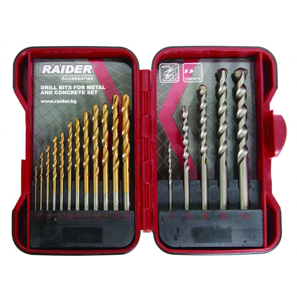 RAIDER Set burghie pentru metal si zidarie ø1.5 - 10mm 17pcs Cutie de depozitare practica Raider - scule electrice si unelte profesionale - BricoMart
