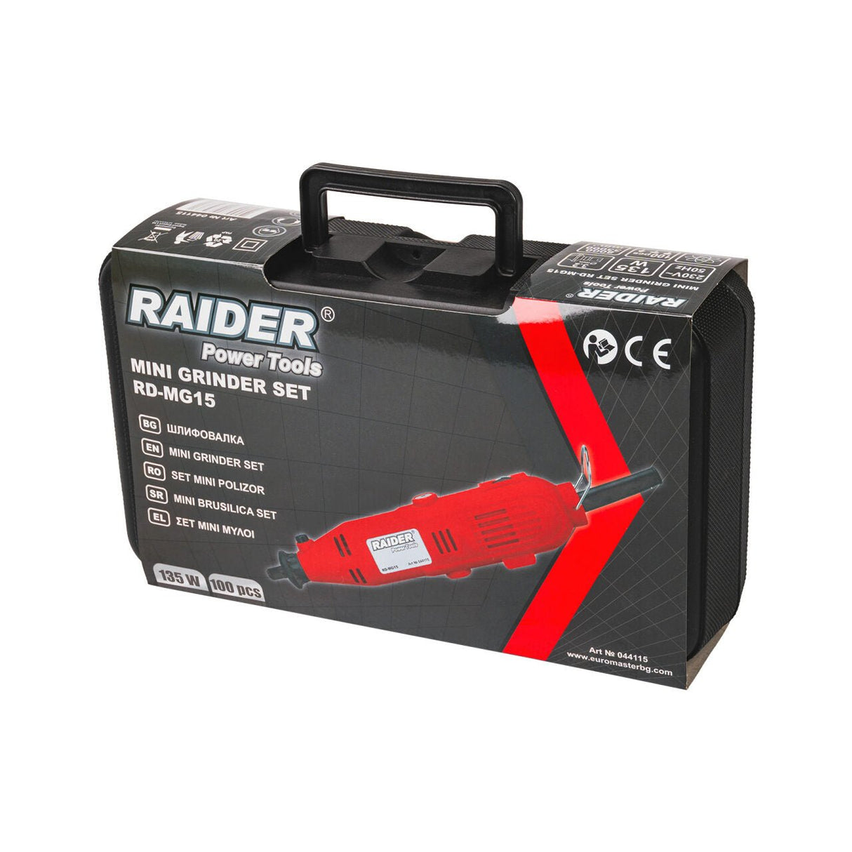 RAIDER Set mini polizor drept 135W vit. var. 100 accesorii RD - MG15 Posibilitate de reglare a vitezei, permițând adaptarea la diferite materiale și aplicații Ax flexibil inclus pentru prec Raider - scule electrice si unelte profesionale - BricoMart