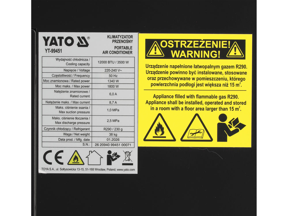 Aparat de climatizare portabil YATO YT-99451, 3,5 kW - imagine 12