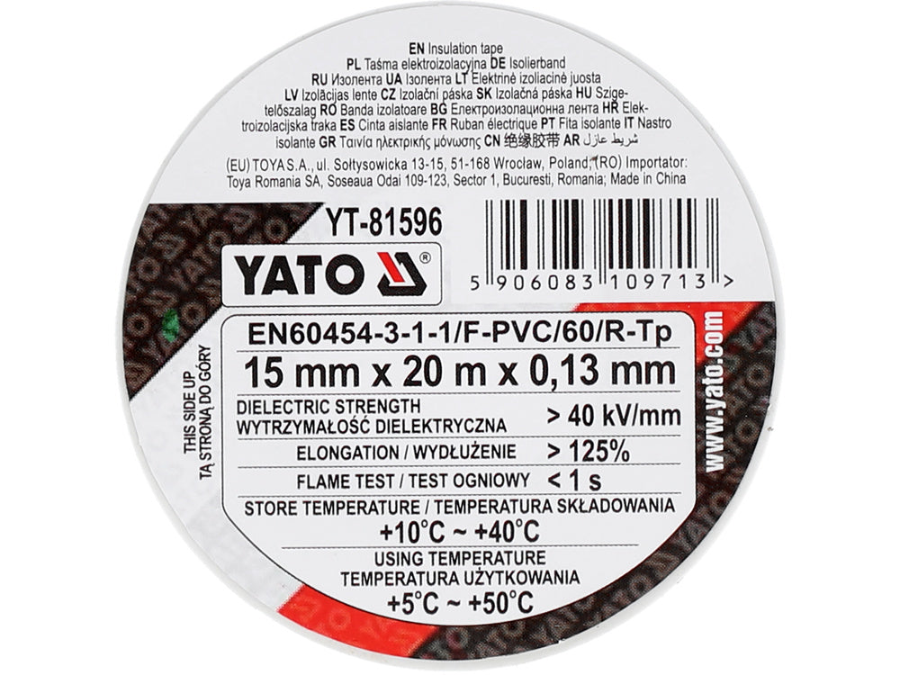 BANDA IZOLATOARE 15MMX20MX0.13MM, YATO YT-81596 ALBA