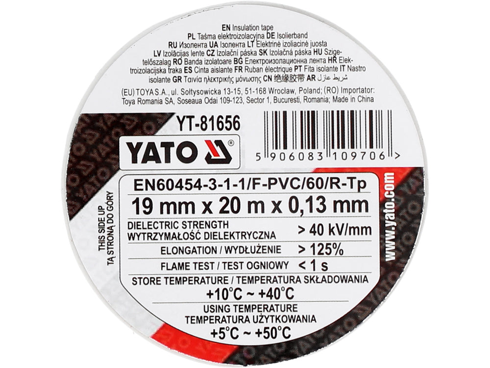 Szigetelőszalag 19Mx20MX0.13MM, YATO YT-81656 FEHÉR