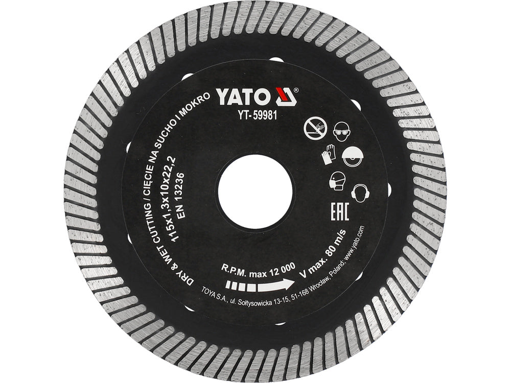 GYÉMÁNT TÁRCSA, 115X22.2X1.3MM YATO YT-59981