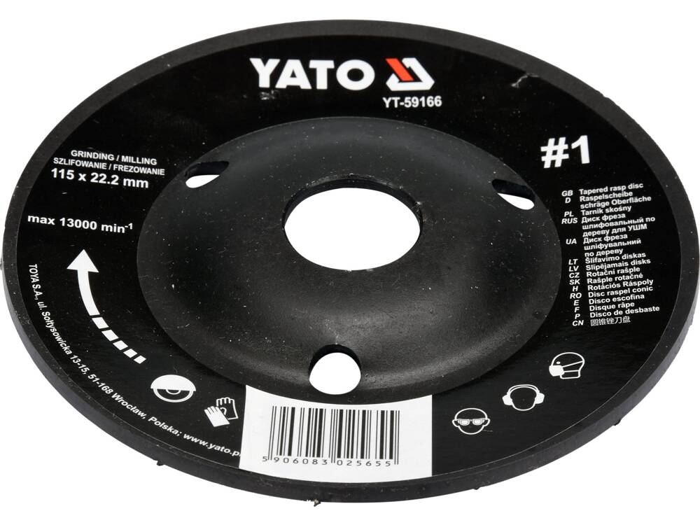 DISC RASPEL LEMN, YATO YT-59166 DEPRESAT, 115X22.2MM, NR1