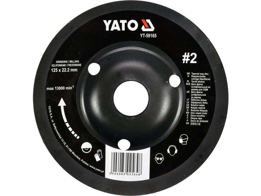 FA SZÉLSŐ KORONG, YATO YT-59165 BENYOMOTT, 125X22.2MM, NR2