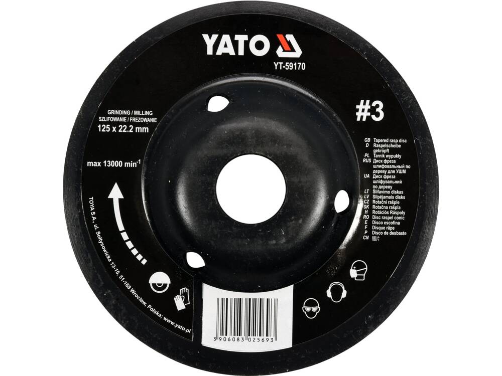DISC RASPEL LEMN, YATO YT-59170 DEPRESAT, 125X22.2MM, NR3