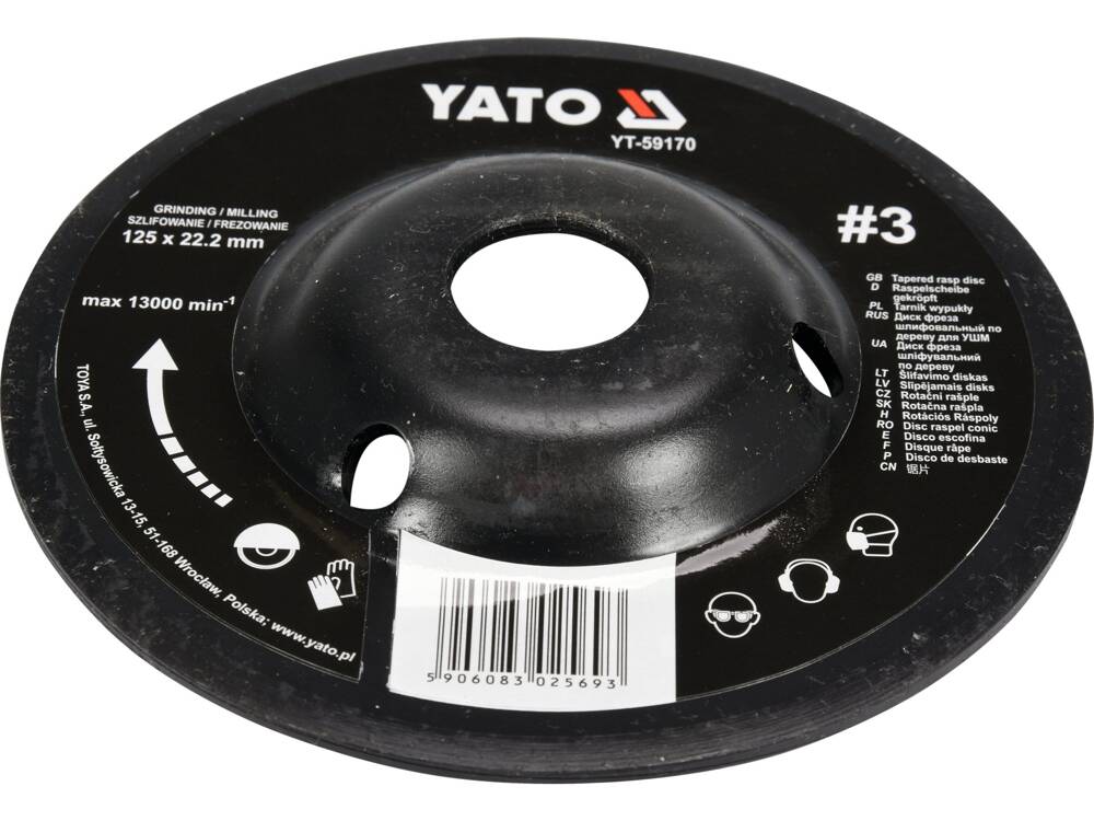 DISC RASPEL LEMN, YATO YT-59170 DEPRESAT, 125X22.2MM, NR3