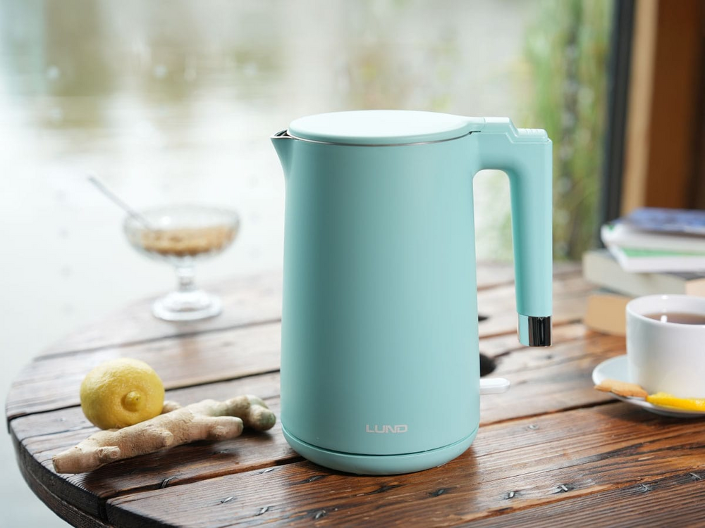 ELEKTROMOS VÍZFORRALÓ 1,5L LUND 68208 TÜRKIZ, HŰVÖS TAPINTÁSÚ