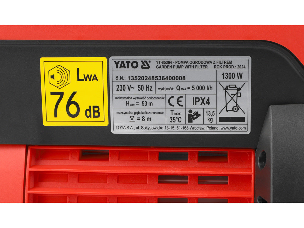 POMPA DE GRADINA YATO YT-85364 CU FILTRU 1300W