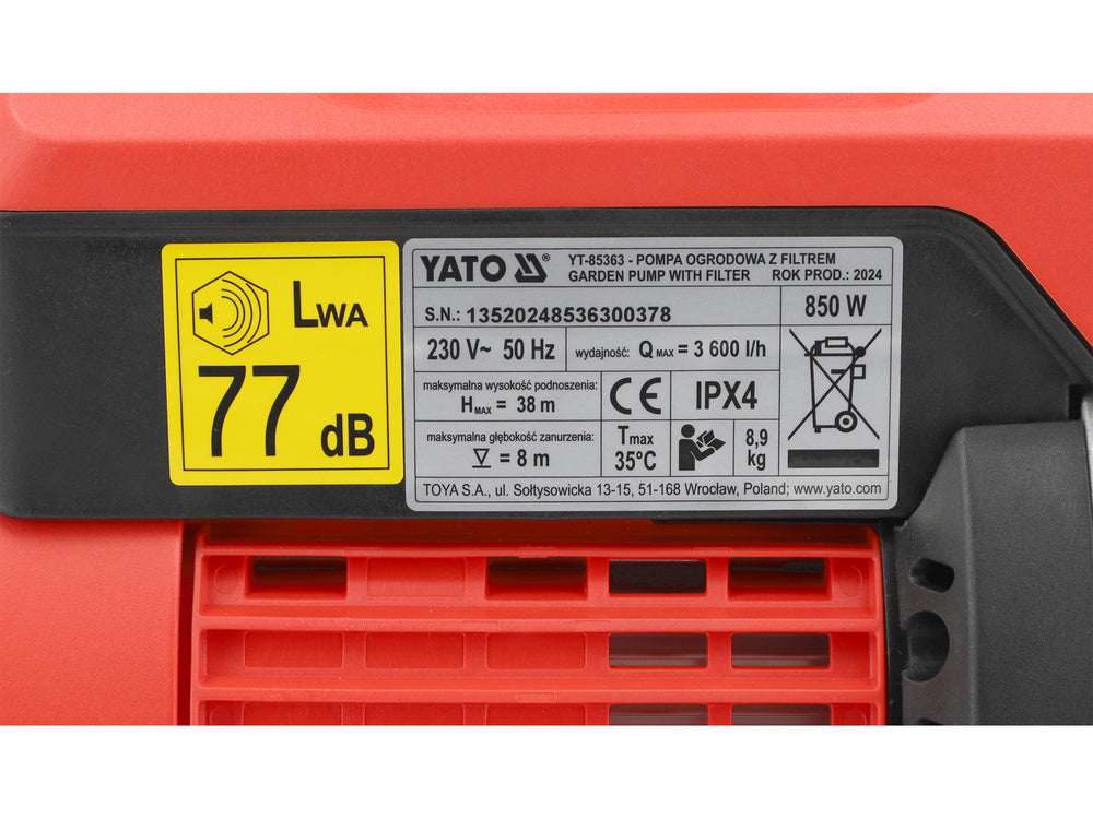 POMPA DE GRADINA YATO YT-85363 CU FILTRU 850W