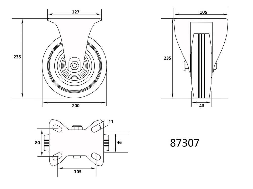 FIX KERÉK VOREL 87307 SZÁLLÍTÓKOCSIHOZ, GUMI, 200MM