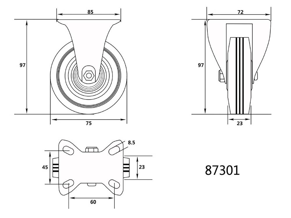 FIX KERÉK VOREL 87301 KOCSIHOZ 7.5/2.5/4.5MM