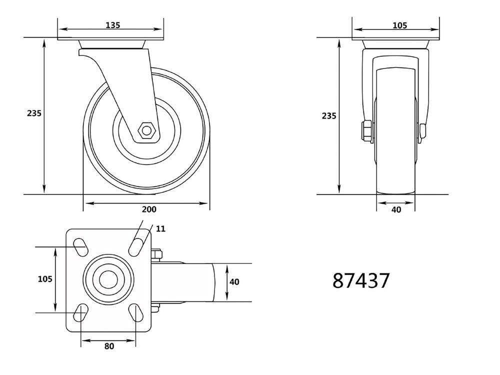 ROATA PIVOTANTA CAUCIUCATA VOREL 87437 CARUCIOR 200MM